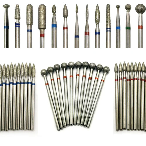 Coffret de 10 fraises diamant de formes assorties pour micromoteur à ongles, mandrin 2,35 mm